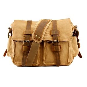 NWT! Canvas Leather Satchel Messenger Shoulder Bag